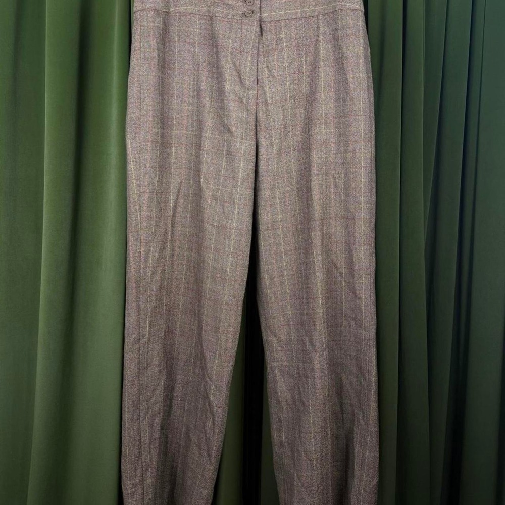 Larry Levine Tan Brown Plaid Trousers Preppy Boho Stretch Pants Women 12